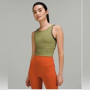 Lululemon Power Pivot Ribbed Tank Top Bronze Green